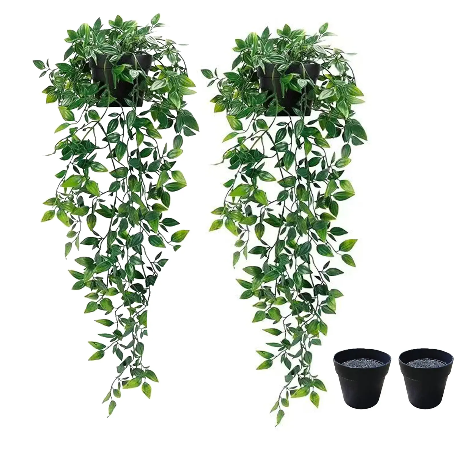 Artificial Hanging Plants, 2pcs artificial plants indoors in pots, Greenery Fake Plants Decor, Small Artificial Plants in Pots, Fake Potted Plants, Faux Plants for Wall Home Room Office Decor