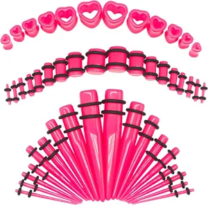 48 PCS Acrylic Gauge Kit Tapers Heart Tunnels Plug 14G-0000G Ear Stretching Set