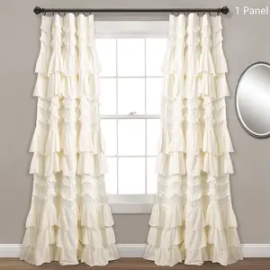 Lush Decor Kemmy Single Window Curtain Panel - Sold Individually - 52"W x 63/84/95"L, Solid Color, Textured Ruffles, 3-D Pom Poms, 3" Rod Pocket, 100% Polyester, Interior Decoration Accessories