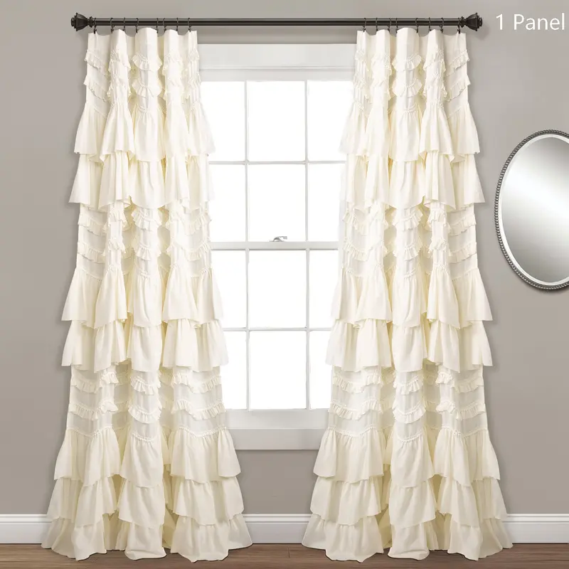 Lush Decor Kemmy Classic Finished Curtain Single Panel - Sold Individually, 52"W x 63/84/95"L, 3D Pom-Poms, 3" Slid-on Rod Pocket, 100% Polyester, Home Decorative, Curtains for Bedroom, Apartment Accessories, Window Hanging, Enhances Natural Light Flow