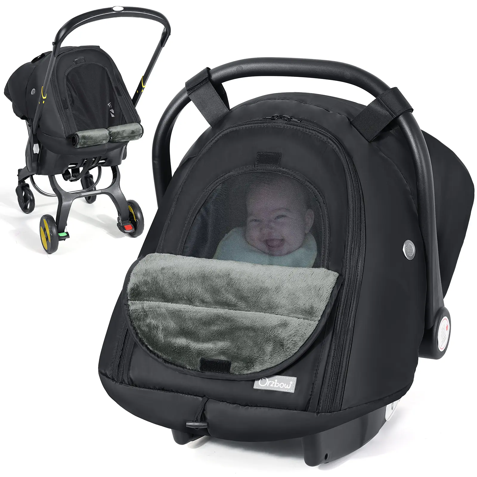 Orzbow Winter Car Seat Cover for Babies, Waterproof Carseat Canopy Cover with Peep Window of Breathable Mesh, Warm and Cozy Baby Car Seat & Carrier Covers for Cold Weather, Machine Washable