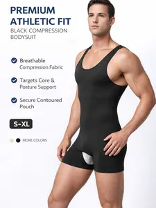 Men’s Full Body Compression Shapewear Bodysuit, Tummy Control Slimming Tank Top Shorts, Chest Sculpting Waist Trainer, Plus Size