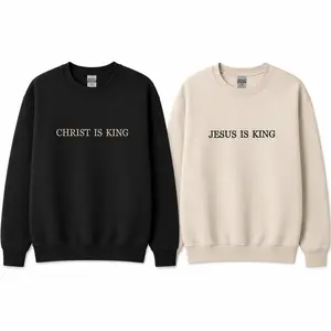 Embroidered Jesus Is King Crewneck: Faith-Based Sweater, Personalized Cross On The Sleeve, Christian Gift, Religious Inspirational Fall Winter Outfit Womenswear