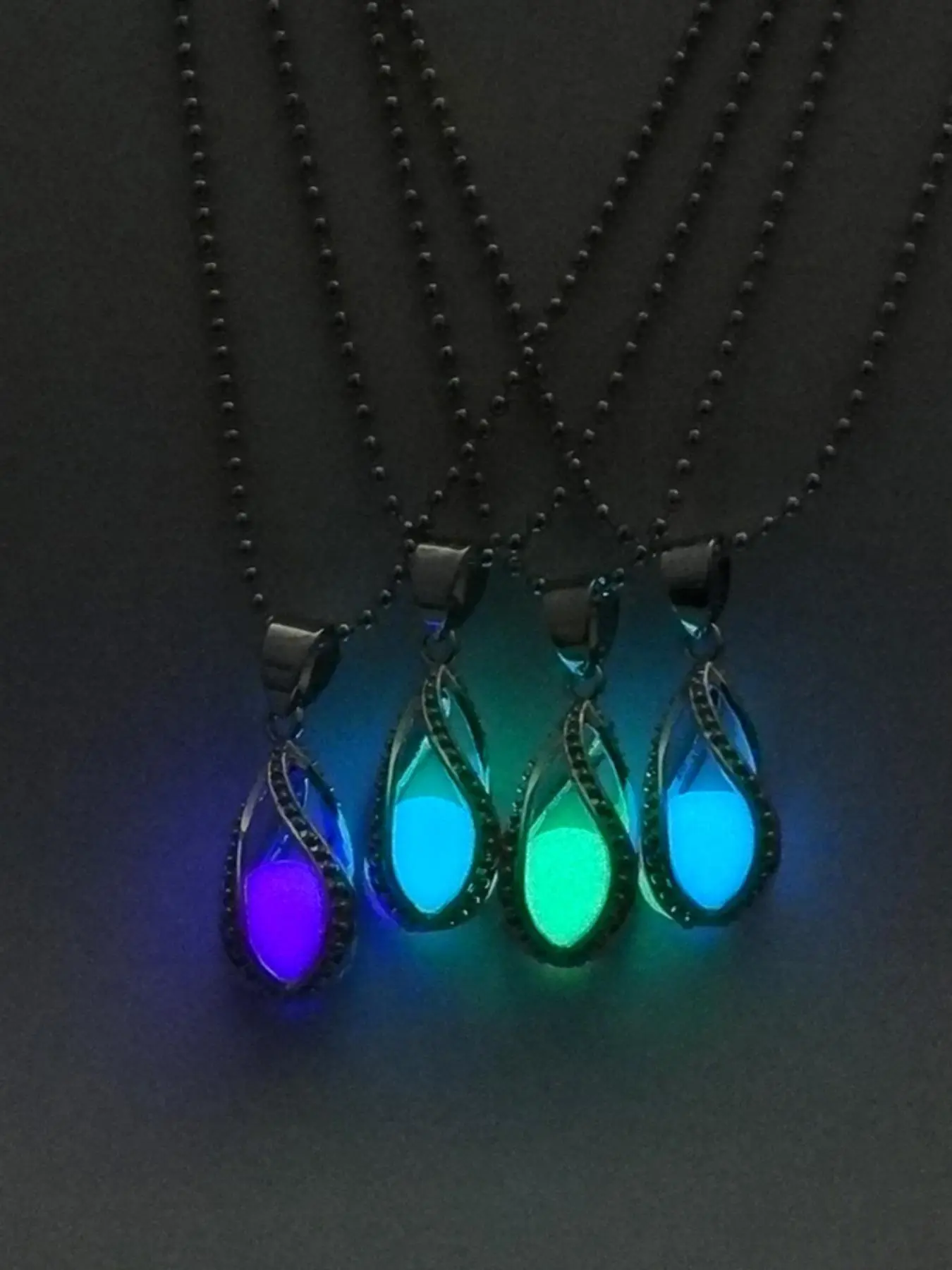 Luminous Water Drop Shaped Droplet Pendant Alloy Necklace Set, Fashion Jewelry, Costume Jewelry for Party, Daily Clothing Decor, Trendy All-match & Exquisite Jewelry for Birthday Gift, Casual Trendy Jewelry