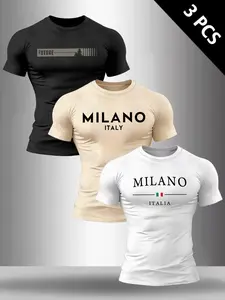 Men's 3-Pack Milano Italy Graphic T-Shirts, Casual Slim Fit Short Sleeve Tees, European Streetwear Menswear Daily Tops #MensFashion #Streetwear #MilanoStyle #ItalianFashion #TikTokMadeMeBuyIt