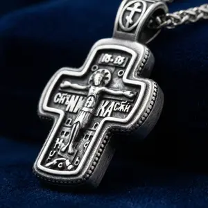 Orthodox crucifix necklace for men, stainless steel Christian cross pendant, religious men's jewelry for faith, baptism confirmation gift