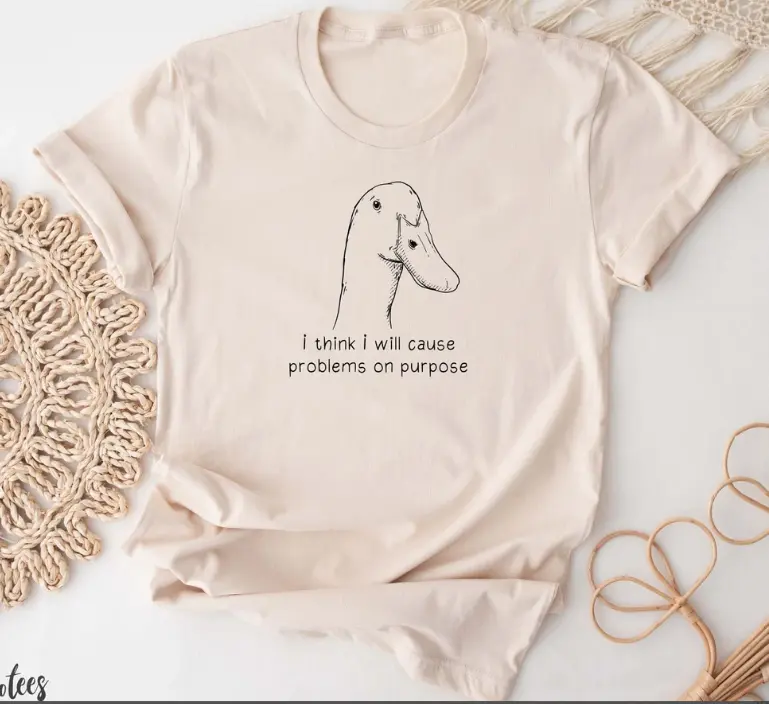 Funny Goose T-Shirt Duck Shirt. I Think I Will Cause Problems On Purpose. Meme T-shirt Gift Idea. Tee T-shirt. Bird Nerd Silly Animal Graphic Casual Comfort
