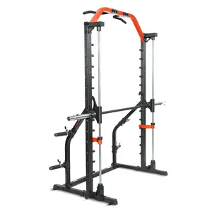 Sunny Health & Fitness Premium Smith Machine, Squat Cage & Pull-Up Bar, Home Gym Workout Fitness, Heavy-Duty Multi-Functional Rack, Hook Bar Safety, Strength Training for Bench Press & Deadlifts, Smooth Guided Bar, 1,530 lbs Capacity, 40 lbs Barbell