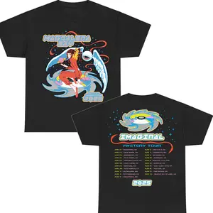 Lady's Fitted Casual Cotton Short-Sleeve Round Neck Print T-Shirt - Mercurial World Album Graphic Top, Magdalena Bay Aesthetic Streetwear, TC29098