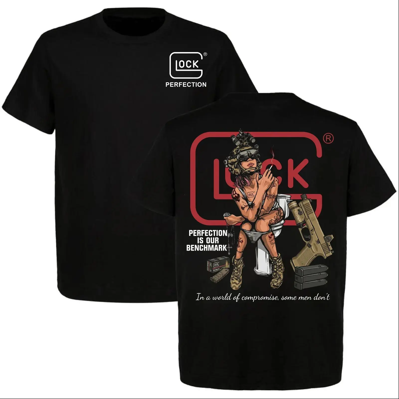 Glock Perfection Graphic T-Shirt Tactical Lifestyle Front & Back Print Unisex Tee