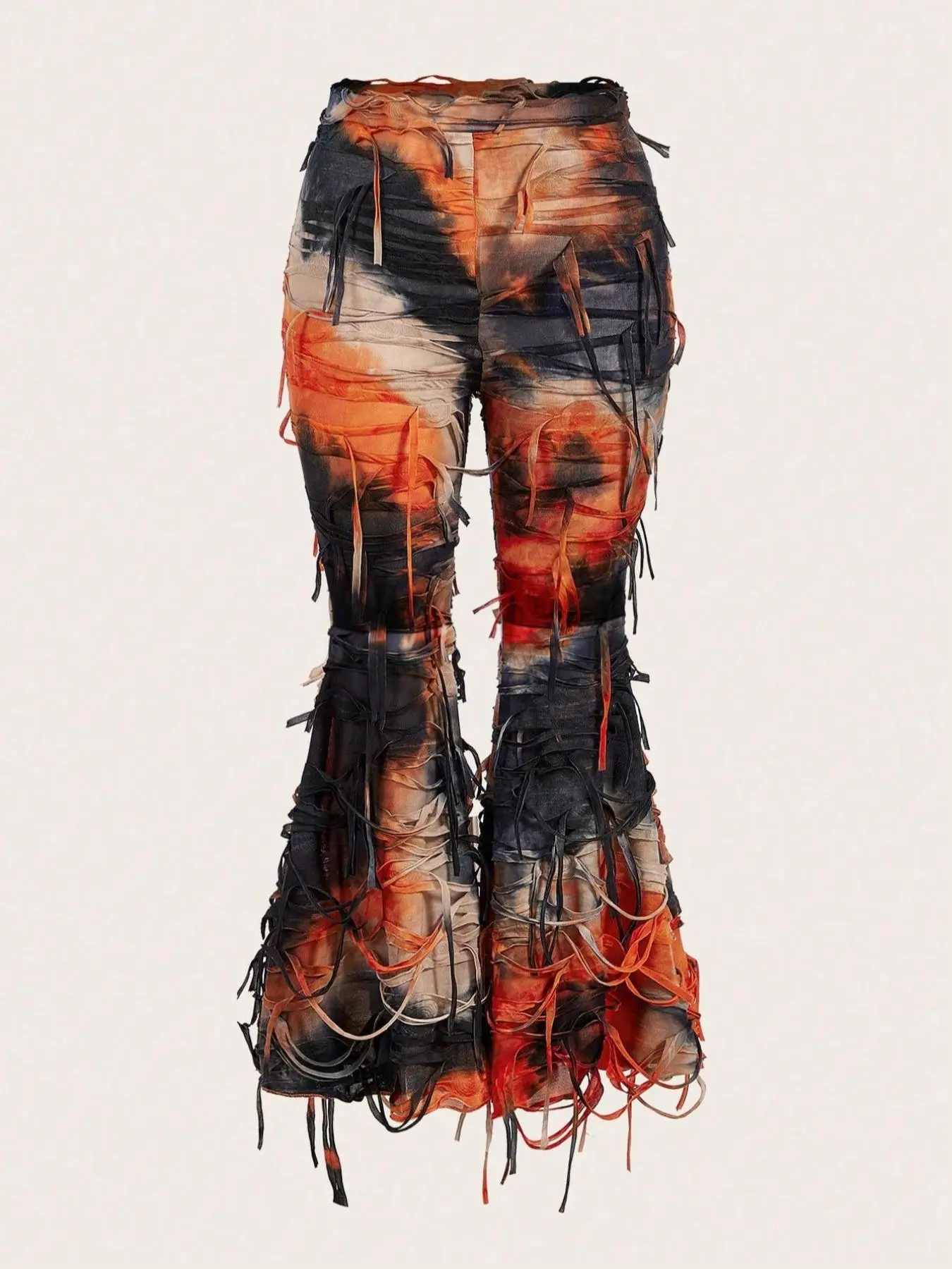 【Plus Size】 Tie Dye Ripped Flare Leg Leggings, Casual Comfy Bell Bottom Pants for Daily Wear, Women's Bottoms for All Seasons, Casual Fashion Pants