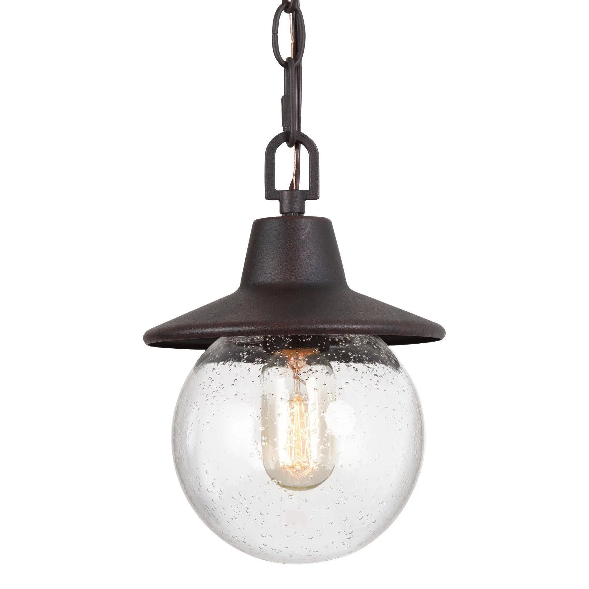 Ksana 1-Light Black Globe Outdoor Pendant Lights for Porch with Seeded Glass