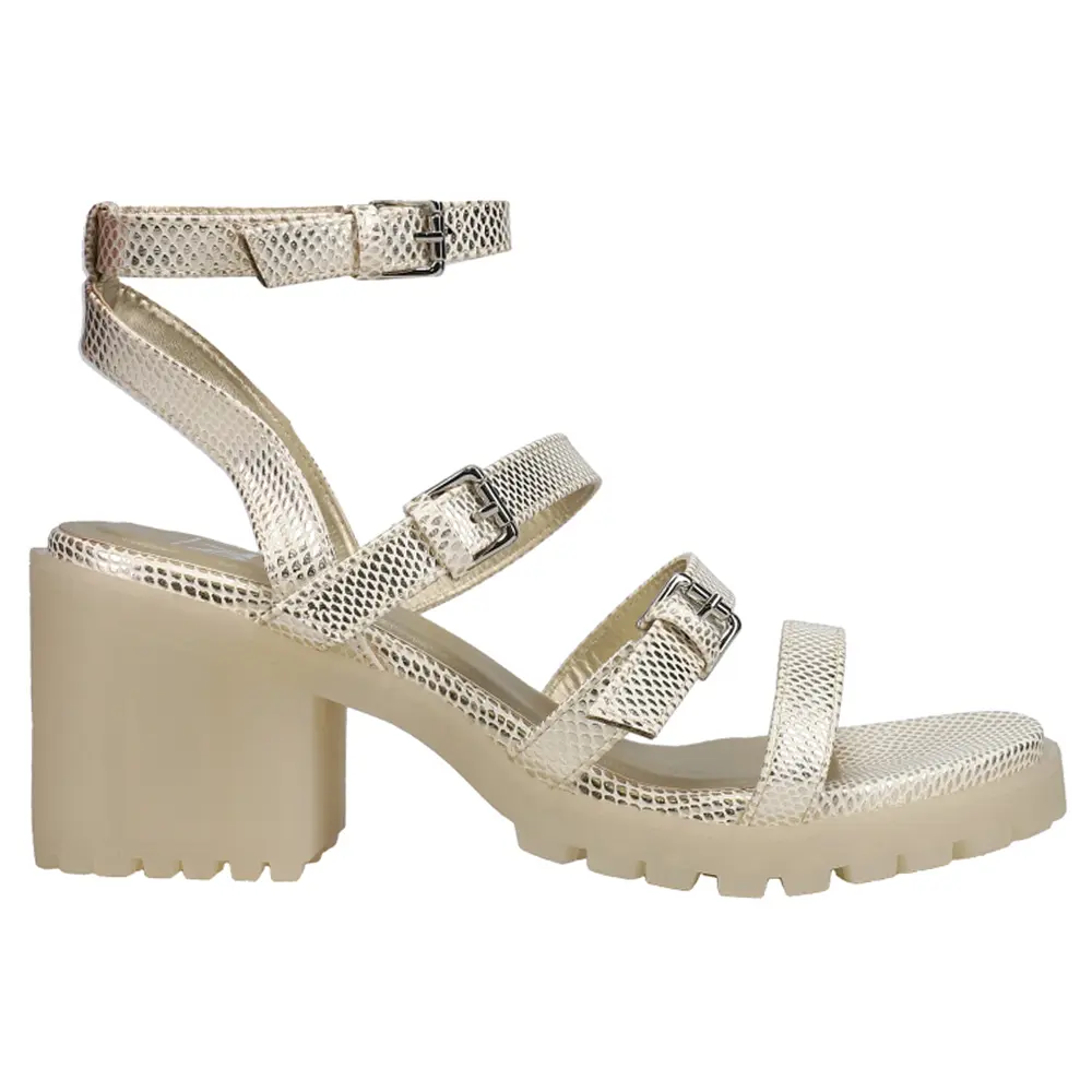 Dirty Laundry Womens Francee Metallic Gladiator Ankle Strap Casual Sandals Casual High Heel 3" & Up - Gold