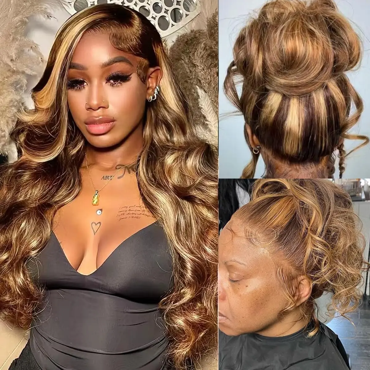 360 Lace Front Wigs Human Hair Full Lace Human hair Wigs Ombre Highlight Lace Frontal 180 Density 4/27 Colored Honey Blonde 360 HD Transparent Wigs for Black Women