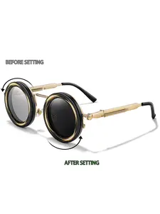 Adjustable Polarized Sunglasses, Fashionable Frames Sunglasses, Steampunk Metal Frame Sunglasses with UV400 Protection Lens, Fashion Sport & Outdoor Accessories