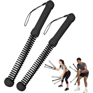 Weighted Ropeless Battle Ropes 2PCS Black Quiet Cordless Training Rope for Home Gym Outdoor Use Soft Rubber Handle Quality Steel Springs Portable Heavy Resistance Arm Exerciser