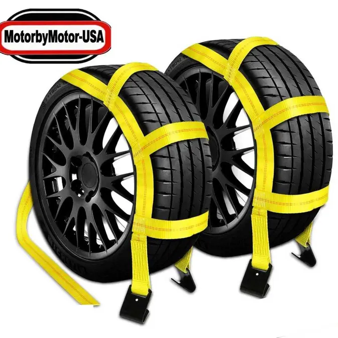 Automotive & Motorcycle Trailer 2-Pack Heavy-Duty Polyester Tow Dolly Basket Straps with Flat Hook, Easy Hook-Up, 14-17 in Fit, Tie-Down Bonnet for Cars/SUVs