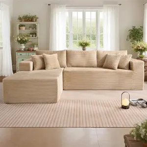 105" Cloud Sectional Couches for Living Room,Plush Corduroy Boneless Couch with Comfy Chaise,L Shaped Sofa in A Box No Assembly Require,Grey Upholstered boneless sectional couch couches sectional couch Flexible Sofa Set Modular Sofa