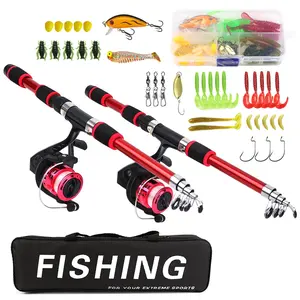 Complete Fishing Gear Set with 2 Retractable Rods, 2 Reels, Lures, Hooks, and Bag, Fishing Tackle, Freshwater Saltwater Use, Ideal for Beginners Adults