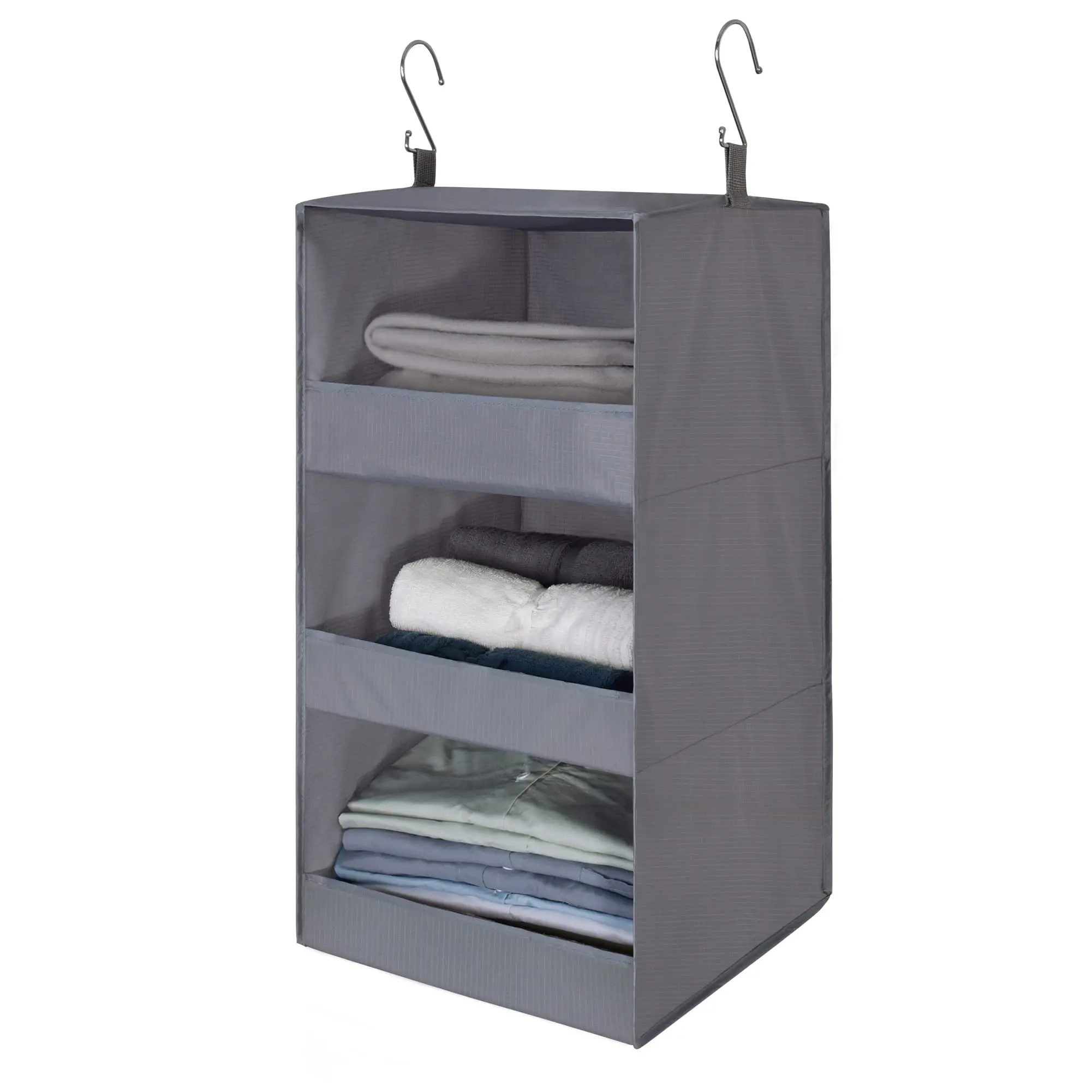 3-Shelf Hanging Closet Organizer and Storage, Collapsible Hanging Closet Shelves, Hanging Organizer for Closet & RV, Gray, 29 ¾" H X 12" W X 12" D, 1-Pack