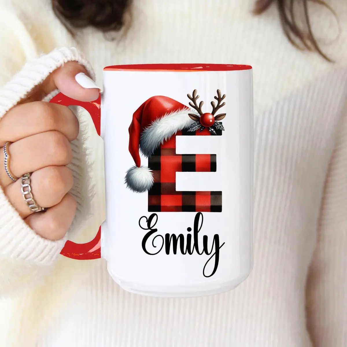 Personalized Monogram Christmas Mug, Christmas Initial Coffee Mug, Custom Name Cup, Cute Xmas Gift For Women Men, Family Friends Secret Santa Ideas, 11 15oz Ceramic Cup