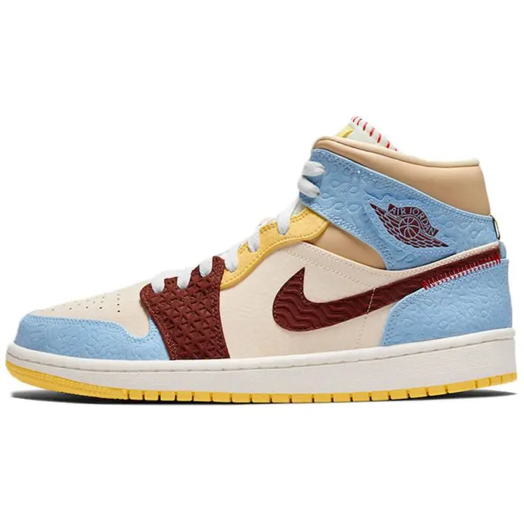 NIKE Air Jordan 1 Mid SE 'Fearless' x Maison Chateau Rouge Men's Lace-Up Sneaker, Retro Mid-Top Design with Bold Red Accents for Streetwear, Shoe, Sports Shoes, Footwear, Casual Wear, Trainer, Cushioned, Sneakerheads, Closed