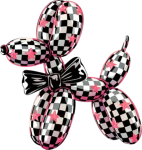 Checkered Flag Balloon Dog Pink - Balloon Dog - DTF Transfers - Direct to Film Transfer - THIS IS NOT A T-Shirt or Digital product