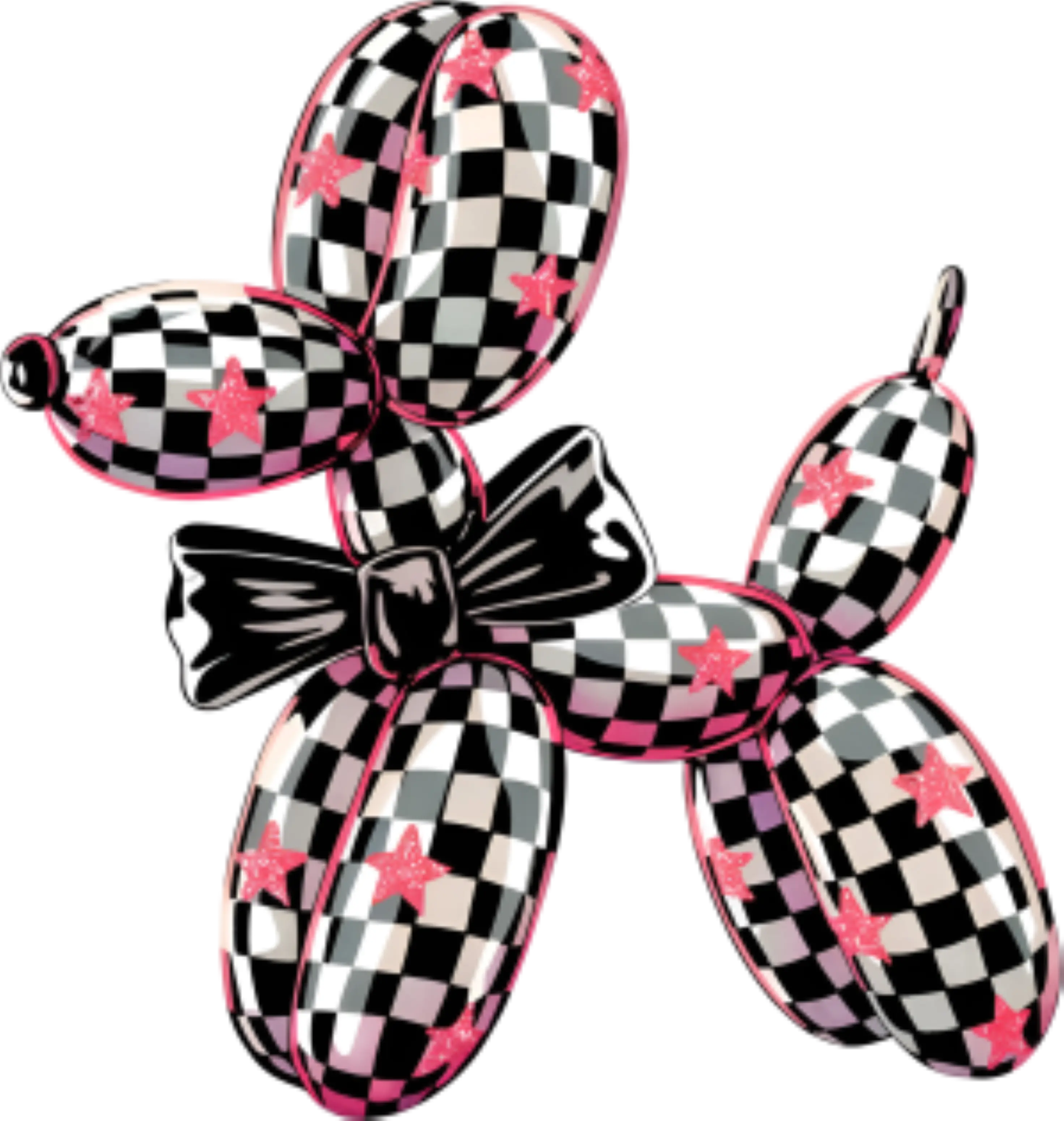 Checkered Flag Balloon Dog Pink - Balloon Dog - DTF Transfers - Direct to Film Transfer - THIS IS NOT A T-Shirt or Digital product