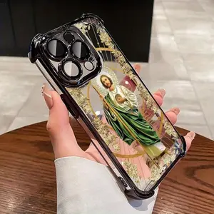 Religious Design Jesus Electroplated Four-Corner Air Cushion Case for iPhone 17/16/15/14/13/12 Pro Max 16 Plus 11 X/Xs Max Shockproof Transparent Soft Case Full Protection