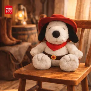 MINISO Snoopy Series Western Cowboy Sitting Plush Doll Cute Collectible Toy Soft Material Desktop Ornament, Suitable For Daily Decoration for Bedroom Ideal Holiday Eater Valentine's Gift For Girlfriends Kids Boys Girls And Cartoon Fans