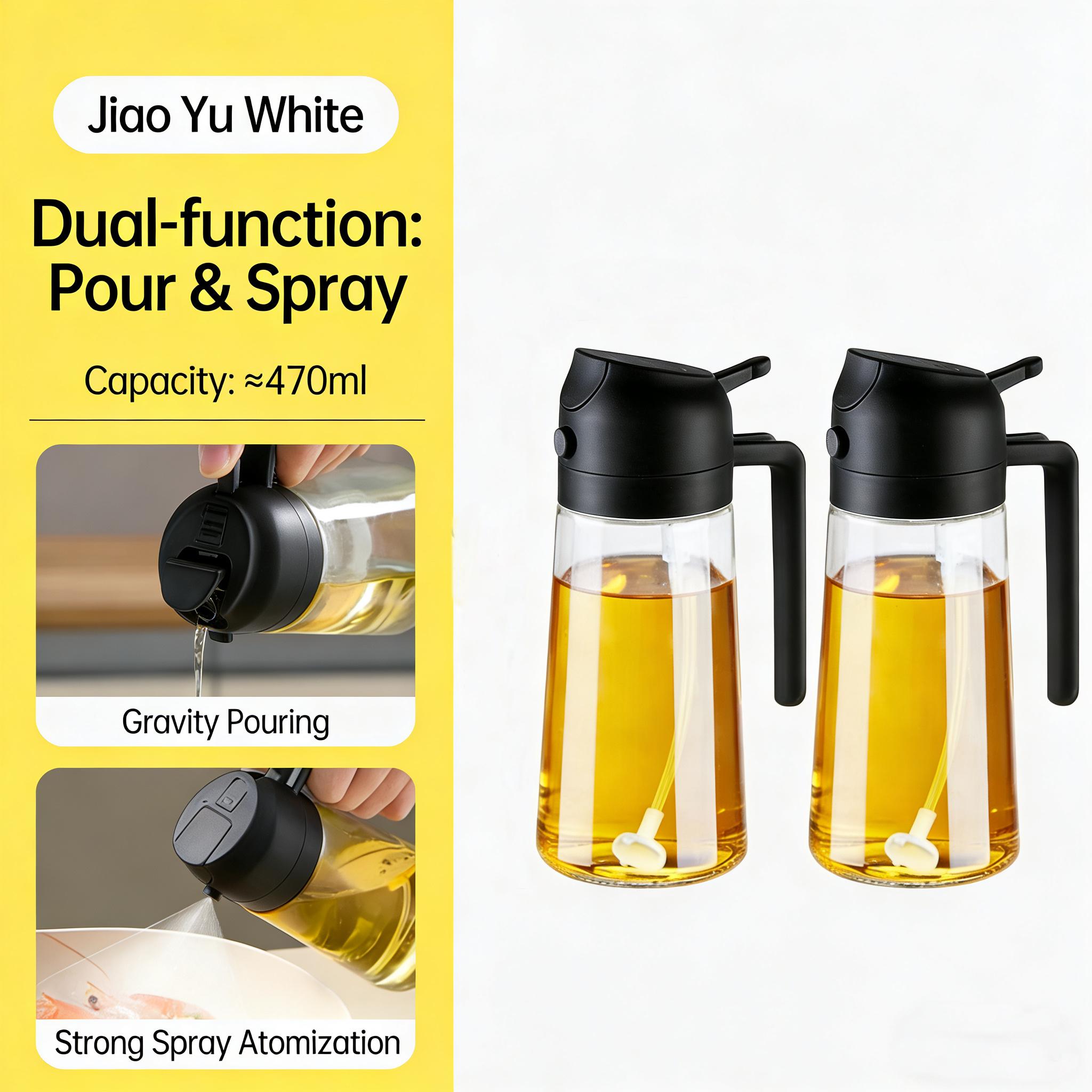 Dual-use Oil Spray Bottle for Kitchen, 2-in-1 Pour & Spray Glass Oil Dispenser with Anti-leak Design, Heavy-duty Glass Oil Sprayer for Air Fryer, BBQ, Salad & Cooking, Household Kitchen Gadget with Precise Atomization & Easy to Clean