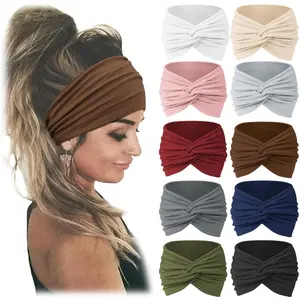 10pcs Soft Stretch Wide Headbands for Women - Bohemian Knotted Hair Wraps, Non-Slip Elastic Bands in Assorted Colors for Yoga, Running & Sports, Head Bands Hair Accessories outdoorfun