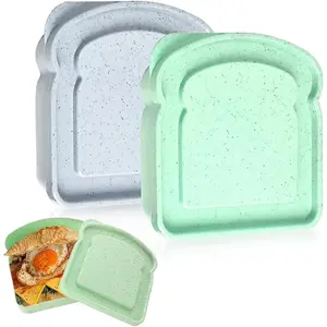 2-Piece Sandwich Box Set, Wheat Straw Bread Box, Reusable Plastic Food Storage Sandwich Container with Lid ,Microwave Safe Ideal for Home, Office, and Camping Use