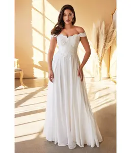 White Scallop Off The Shoulder Lace Bridal Gown