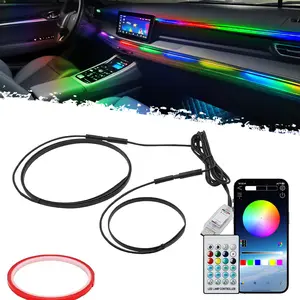 DIBMS APP Controlled RGB Car Interior Light strip,43.3 Inches Acrylic Auto Ambient Lighting Kit with Dreamcolor Chasing, Center Console Dashboard Lamps with APP Remote Control, Universal model, tape installation or embedded