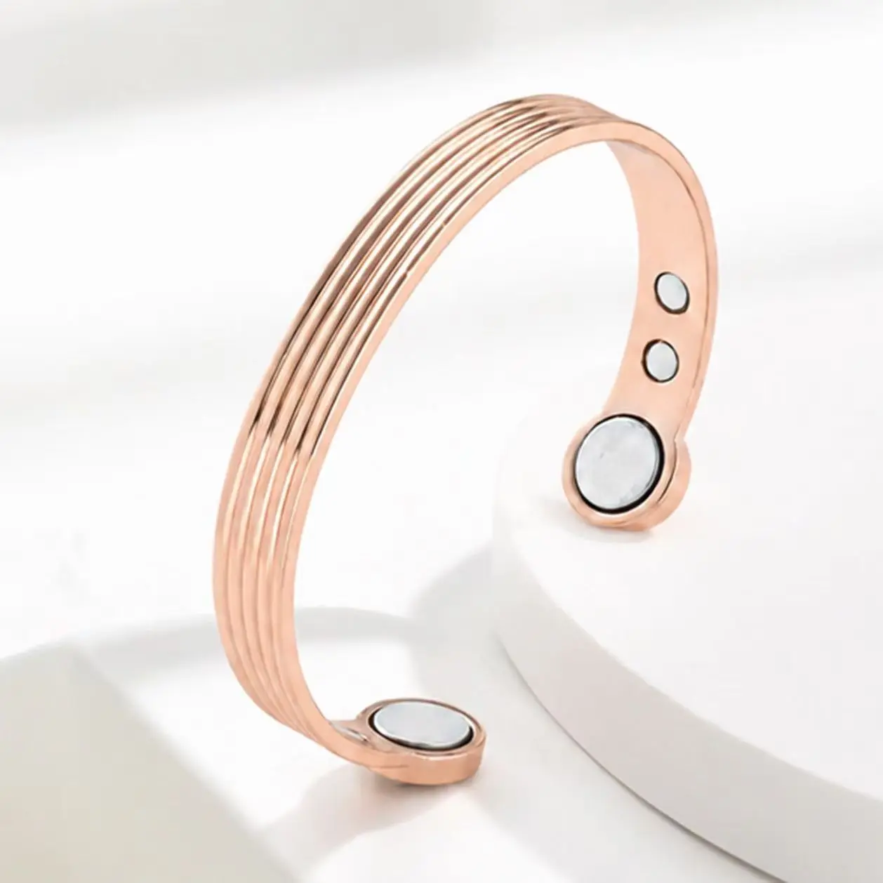 Pure Copper Energy Magnetic Bangle - Multi-Striped Brushed Open Adjustable Wristband for Women, Strong Magnets for Pain Relief Joint Support, Everyday Wear Health Jewelry Gift, Energy Magnetic Bracelet, Bracelets, Copper Bangles, Cuff Bracelet