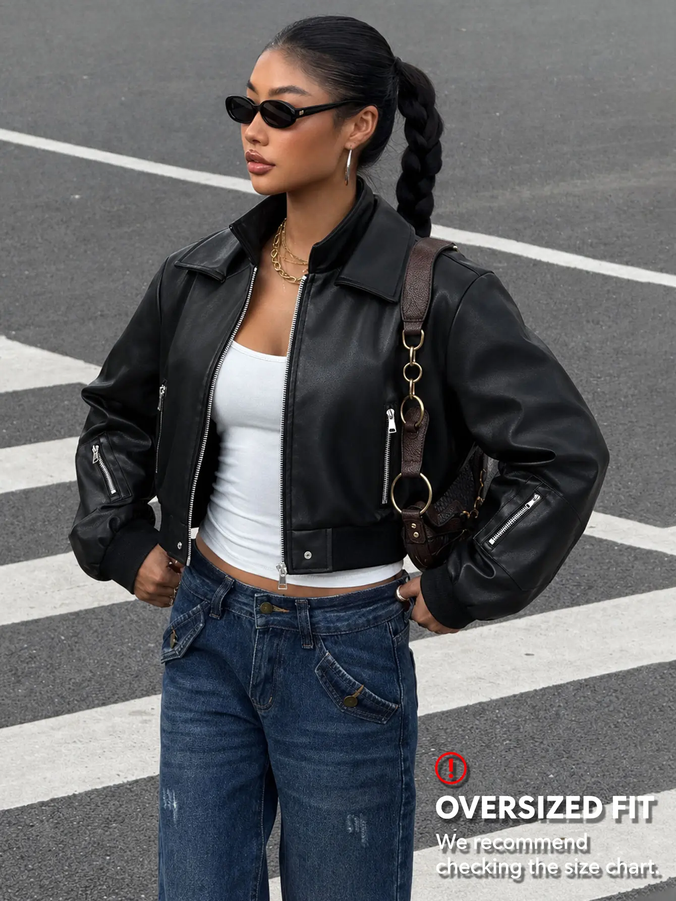 Women's American Vintage Leather Jacket | Multi-zipper Functional Motorcycle Jacket, Y2K Lapel Leather Coat