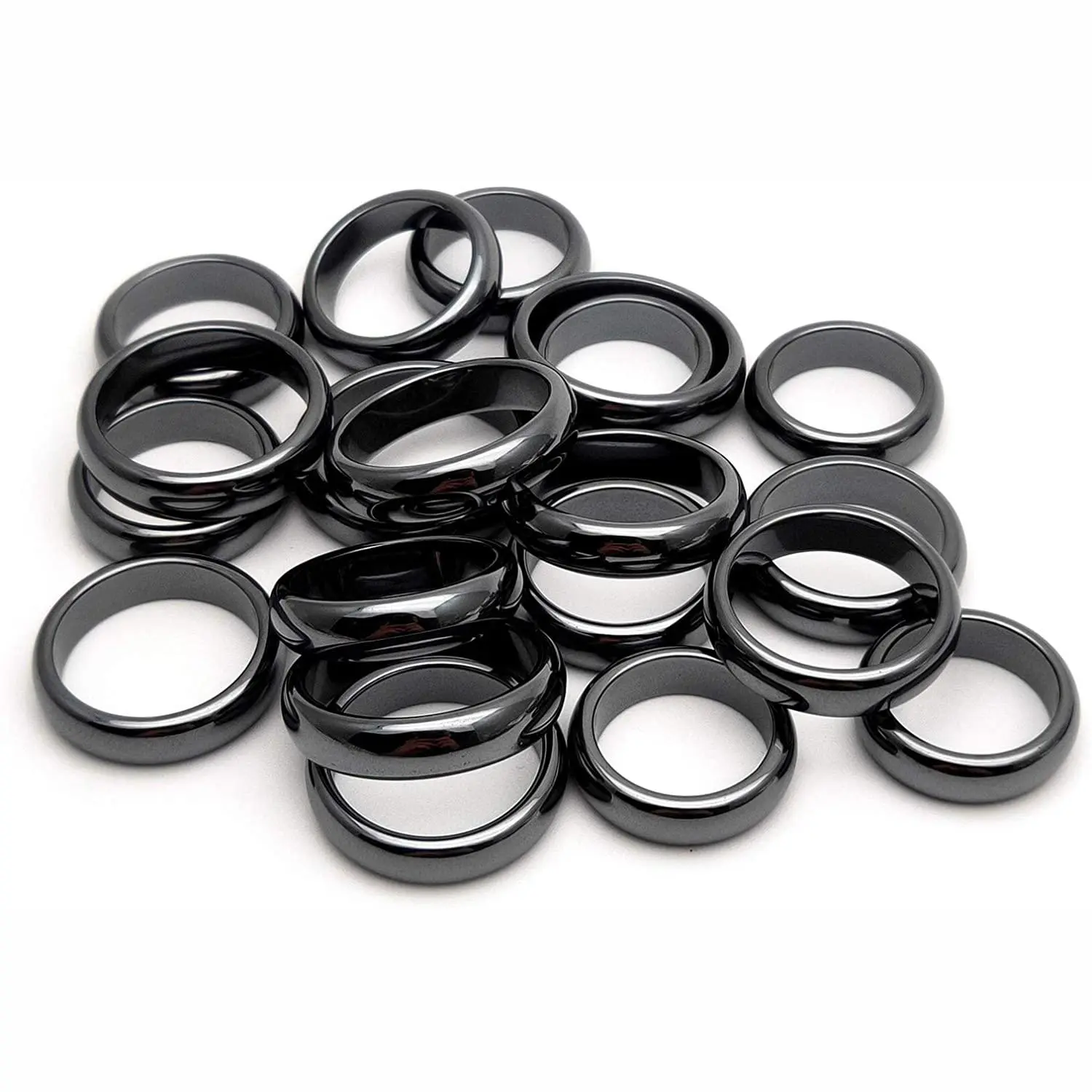 Magnetic Band Rings Vintage Crystal Finger Smooth Round Donut Hematite Ring for Women Men 6MM Width