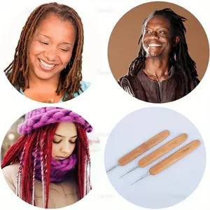 Pack Crochet Hook Dreadlock for Hair Hair Styling Tools 1 Lock Needle with Bamboo Handles Dreads Braid Craft (0.5/0.75 mm Diameter)
