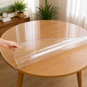 Round Clear PVC Table Mat Heavy Duty Circular Transparent Cover for Dining Coffee Table Non Slip Scratch Resistant Cut to Fit BPA Free Vinyl Pad Waterproof Oilproof Easy Clean