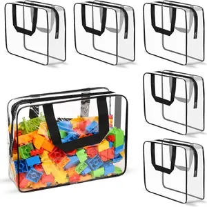 6/9/10 Packs PVC Toy Storage Bags Toiletry Bags Waterproof Kids Zippered Toy Organizing Bags Building Blocks Puzzle Stationery Black