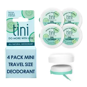 Tini Naturals Mini Travel Size Deodorant Cool Cucumber Scent Unisex Aluminum Free with Coconut Oil & Shea Butter 0.4oz 4 Pack Eco-Friendly TSA Friendly