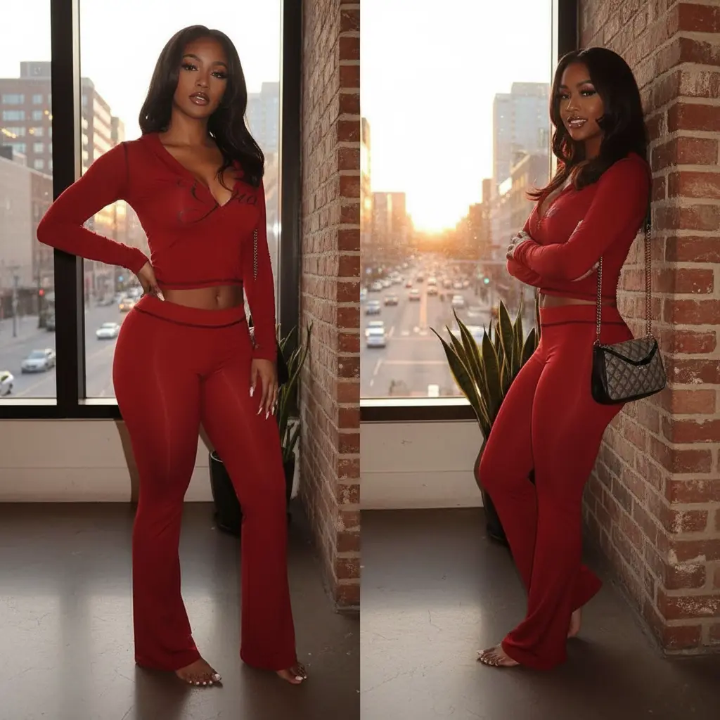 Y2K Red 2 Piece Outfits for Women, Long Sleeve Zip Crop Top & High Waist Leggings Set, Retro 2000s Streetwear, Slim Fit Stretch Tracksuit, Perfect for Night Out, Clubwear & Casual Daily Wear, Available in Sizes S to XL