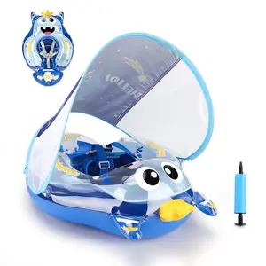 Inflatable Swimming Ring, 1 Count Cartoon Pattern Swimming Ring with Detachable Sun Shade, Gifts for Kids, Inflatable Circle