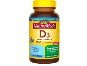 Vitamin D3 5000 IU (125 mcg) Softgels, Extra Strength Vitamin D Supplement for Bone and Immune Health Support, 180 Count, 180 Day Supply