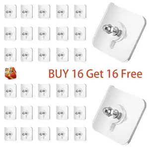 BUY 16 Get 16 Free 32-Piece No-Drill Screw Stickers, Strong Adhesive No-Nail, No Drilling Required Adhesive Wall Hooks Wall Mount Screw Hooks Picture Hangers Only for Smooth Surfaces (Not for Wallpaper/Textured Walls) Room Organization Products Organiser