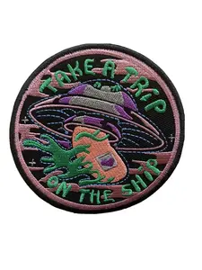UFO Spaceship Take A Trip On The Ship! Iron On Patch 3 inches Trippy Design