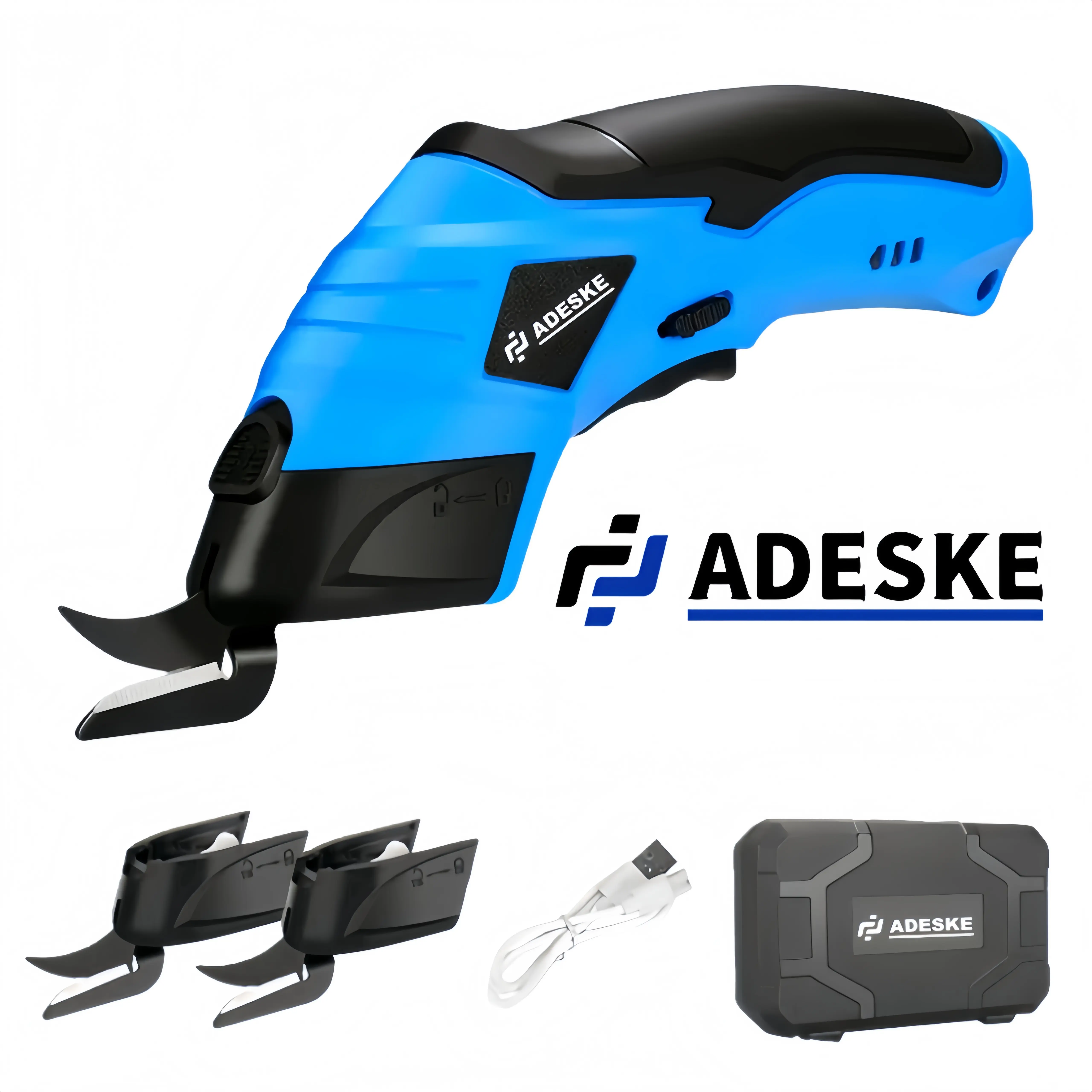 ADESKE Cordless Electric Scissors 3.7V USB Rechargeable, suitable for cutting fabrics, cardboard, carpets, etc., handheld cutting tool, household cutting tool.