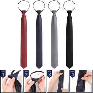 4 pack Mens Zipper Ties Adjustable Neckties Thin Clip on Slim Tie Solid Color Skinny Necktie for School Wedding Christmas Party Uniforms