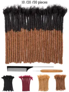 6-16inch Loc Extensions Human Hair, 0.6cm Width Real Human Hair Textured Dreadlocks Extensions for Man/Women Full Handmade Dreads Can be Dyed